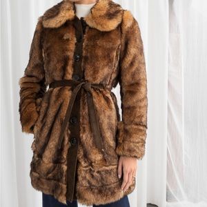 NEW WITH TAGS: & Other Stories boutique- Belted Brown Faux Fur Coat Size 4